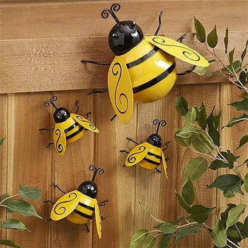 Bumble Bee Dekorācijas, Dārza Rotājumi, Sienas Mākslas Bišu 3D Skulptūru Rotājumu, Bumble Bee Rotājumi Āra Zālienu (4 GAB.)