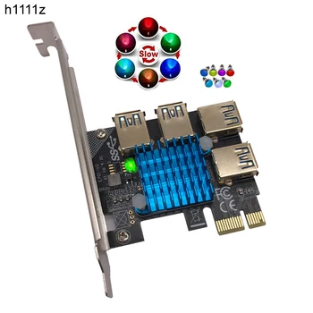 PCIE 1 līdz 4 Stāvvadu Karti LED Zelta USB 3.0 Reizinātājs Hub PCI Express X1 uz PCI-E 16X Stāvvadu Video Karte Bitcoin Miner Ieguves