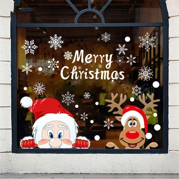 Ziemassvētku Loga Decal Santa Claus Sniegpārslas Uzlīme Ziemas Sienas Uzlīmes Bērniem Numuri Jauno Gadu Ziemassvētku Logu Apdare 2022