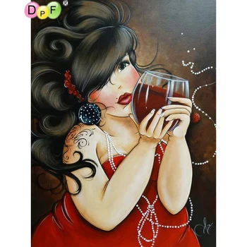 DIY Sieviete dzeramo sarkanvīna pilnu kvadrātveida dimanta glezna krustdūrienā rokdarbi dimanta izšuvumi mājas dekoru mozaīkas komplekti