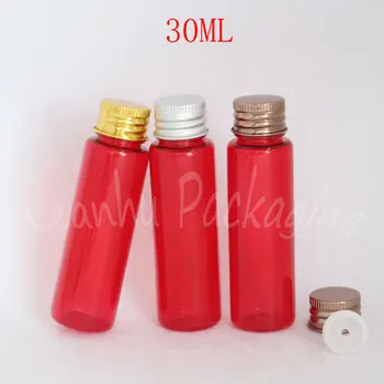 30ML Sarkanā Plastmasas Pudele Ar Alumīnija Skrūvējamu Vāciņu , 30CC Losjons / Tonera Ceļojumu Iepakojumu Pudeles , Tukši Kosmētikas Konteineru