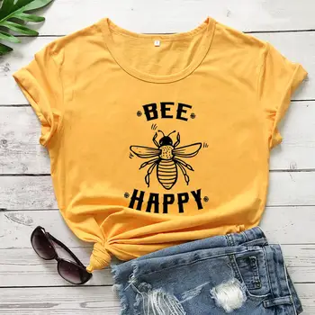 Bišu Laimīgs Būt Laimīgs Krekls Sieviete Tee Vasaras Smieklīgi Cēloņu T Krekls Bites Vasaras Kreklu Mīļāko Dāvanu Dzīvnieku Mīļotājs T-krekls