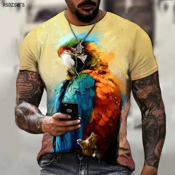 Dzīvnieku Pasaulē Papagailis Krāsu HD 3D Drukāšanas Vīriešu Un Sieviešu T-krekls ar Īsām Piedurknēm Lielgabarīta Vasaras Īsām Piedurknēm Augšu