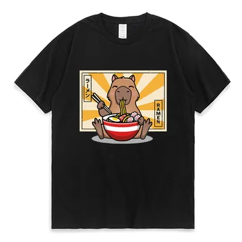 Smieklīgi Ramen Capybara T Krekls Anime Grafiskā T Krekli, Vīriešu, Sieviešu Japāņu Pusaudžu Apģērbu Lielgabarīta Tees Pāri Harajuku Streetwear
