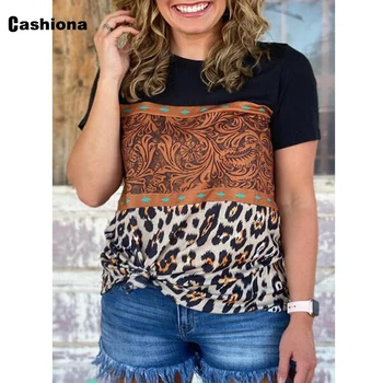 Dāmas Eleganta Raibs T-krekls Sexy Leopards Drukāt Sieviešu Top Vintage 2021. Gada Vasaras t-veida Krekls Femme Apģērbu Plus Izmērs S-5XL
