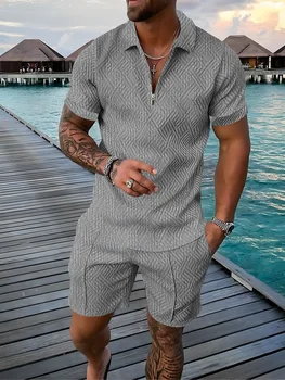 Vasaras Vīriešu Tracksuit Ikdienas Īsās Piedurknes Rāvējslēdzēju Polo Krekls, Šorti Komplekts Vīriešiem Gadījuma Streetwear 2-gabals Uzvalks 2022 ropa hombre