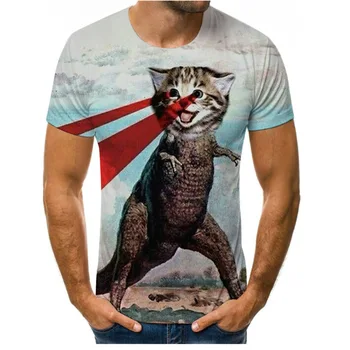 Modes jaunu 3D iespiesti gudrs kaķis sporta t-krekls ērti iela crewneck lielgabarīta t-krekls no viena gabala
