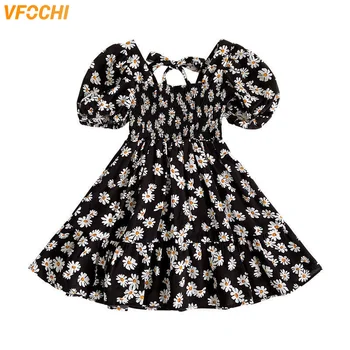 VFOCHI 1-14T Meitene Kleita Vasaras Bērnu Apģērbu Ziedu Drukāt Baby Meitenes Sundress Modes Bērni Kleitas Meitenēm Gadījuma Pludmales Kleita