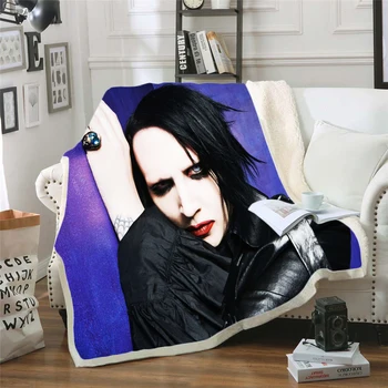 Dziedātāja Marilyn Manson 3D Sherpa Sedziņa Plīša Samta Mest Vilnas Segu Dīvāna Pārklājs Dīvāna Segu Segtu Ceļa Gultas piederumi 008