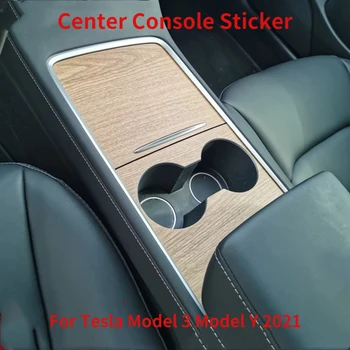 Cardoooog Automašīnas Centrālā Vadības Paneļa Uzlīmes Par Tesla Modelis 3 Modelis Y Ir 2021. Centra Konsoles Aksesuāri, Interjera Filmu Koksnes Graudu 0