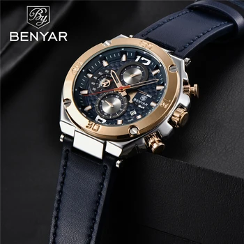 Vīriešu pulksteņi BENYAR jaunu vīriešu kvarca rokas pulksteni top luksusa modes pulkstenis cilvēks ūdensizturīgs ādas chronograph Relogio Masculino
