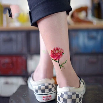Ūdensnecaurlaidīgus Pagaidu Tetovējums skaistu sarkanu ziedu, lapu, tatto uzlīmes flash tetovējums viltus tetovējumiem meitene sievietēm lady