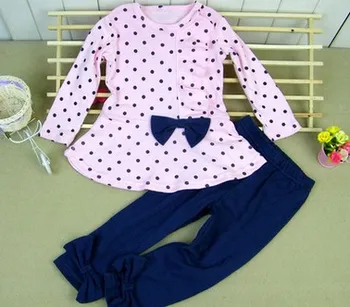 rudens pavasara meiteņu apģērbu komplekti bērniem ilgtermiņa piedurknēm T-krekls+bikses korejas Dot tauriņu Jaunais modelis bērniem Zemāko krekls