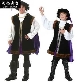 Renesanses Viktorijas Zēns Karalis Princis Kostīmu Pils Viduslaiku Tērpos Bērni Pieaugušo Iedomātā Halloween Cosplay Noble Retro Apmetnis