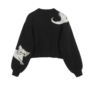 2022 Tumši Stila Streetwear Vintage Harajuku Adīšanas Džemperis Anime Kaķis Trikotāžas Rudens Ziemas Džemperi, Puloveru, Gothic Modes Augšu 1