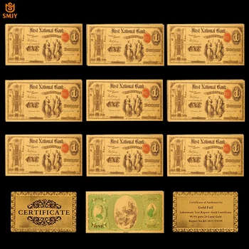 10Pcs/Daudz JAUKU MUMS 1875 Krāsa Zelta Banknotes 1 Dolāra Banknotes 24k Zeltu 9999999 Viltotas Naudas Iekasēšanas