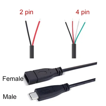 1gb/5pcs 25cm USB 2.0 Type-C Barošanas Pagarinājuma Vadu Kabeli Lādētāja Savienotājs Vīrietis Sieviete Plug 2-pin uz 4-pin Datu līnijas