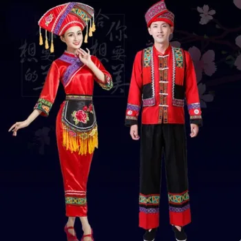 ķīnas mazākumtautību deju tērpi pieaugušajiem festivāls veiktspēju jauno gadu deju tautas Tērps