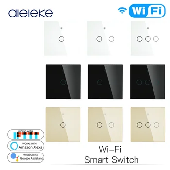 ES UK WiFi Smart Sienas Gaismas Slēdzis Stikla Paneli Touch Smart Dzīves Tuya Bezvadu Tālvadības pults Strādā ar Alexa, Google Home