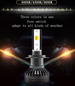2gab Auto Tricolor 3Color LED foglight H1, H7, H11 HB4 9006 HB3 9005 3000K 4300K 6000K Dzeltens-Silts, balts balts 3 Krāsu LED Spuldzes 0