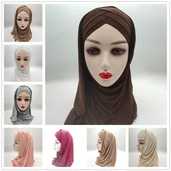 Musulmaņu Lakatu Pieres Krusta tīrtoņa Krāsu Jersey Headwrap Galvu uz Galvas Sievietes Ir 2021. Turban Šalle, Matu Klp