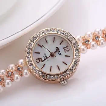 Dāmas Kvarca Skatīties Klasiskie Modes Dāmas Pērle Tērauda Aproce Sakausējuma Skatīties Kristāla Pulksteņa Dāmas Skatīties Reloj