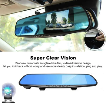 Automašīnas DVR Dash Kamera 170° Platleņķa Objektīvu videokameru, Atpakaļskata Spogulis Dash Cam Priekšā Cam Braukšanas Diktofons