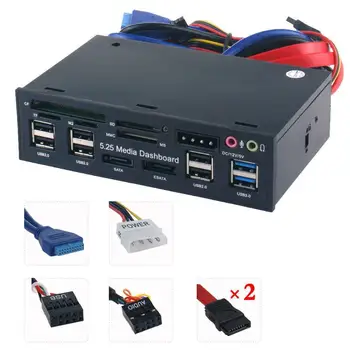 USB 3.0 Hub Multi-Function eSATA SATA Portu Iekšējo Karšu Lasītājs PC Media Priekšējā Paneļa Audio, lai SD, MS, CF TF M2 MMC Atmiņas Kartēm