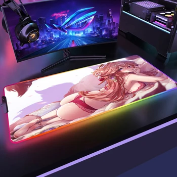 Yae Miko RGB Spēļu Paklājiņš Peles Paliktņa XXL Spēlētājs Liela Galda Paklājiņš Backlit peles paliktnis Liela Virsmas Peles Paklājs Datoru Mause Ped