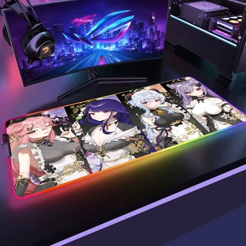 Yae Miko RGB Spēļu Paklājiņš Peles Paliktņa XXL Spēlētājs Liela Galda Paklājiņš Backlit peles paliktnis Liela Virsmas Peles Paklājs Datoru Mause Ped 2