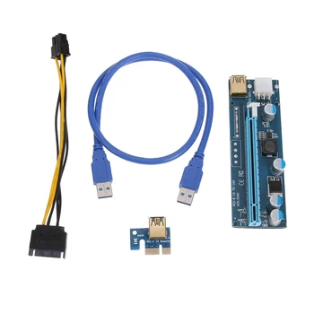 PCI-E Stāvvadu Karte USB 3.0 Kabeli, PCI Express 1X, lai 16X Extender PCIe Adapteris Karte SATA Lai 6Pin Barošanas BTC Bitcoin Miner Ieguves