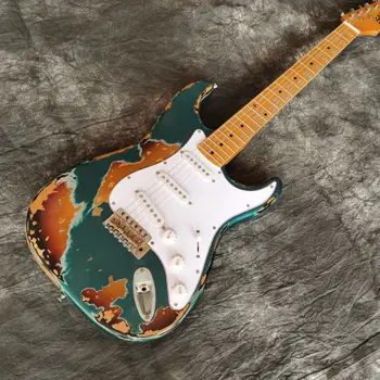 Augstas kvalitātes elektriskā ģitāra ar relikvijas, zilā krāsā 6 stings guitarra.Alksnis ķermeni ar kļavu klaviatūra
