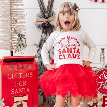 Toddler Meitenes 2gab Ziemassvētku Krekls Apģērbu ar garām Piedurknēm Vēstuli Izdrukāt, Džemperi, Topi + Tutu Svārki Komplekts