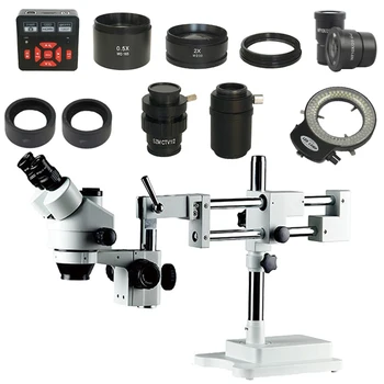 3,5 X 7X 45X 90X Dubultā Boom Stand Vienlaicīgi Fokusa trinokulara Mikroskopu, Stereo +21MP HDMI Mikroskopa kamera +144 Led gaismas gredzens