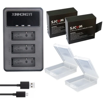 2gab 900mAh SJ4000 baterija + USB LED 3-Slots lādētāju SJCAM SJ4000 wifi SJ5000x M10 SJ7000 SJ6000 SJ8000 H9 Kamera bateria