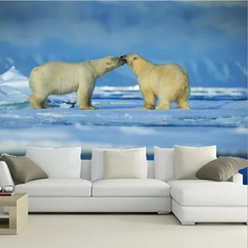 Pasūtījuma gleznojumi 3D, 3D Divi polārie lāči spēlē papel de parede ,kafejnīca sienas dzīvojamā istabā dīvāns TV sienas guļamistabā sienas grāmata
