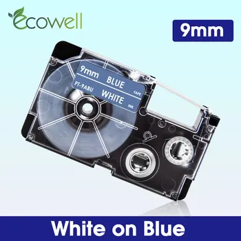 Ecowell 9mm Balts uz Zila XR-9ABU Par Casio XR9ABU XR 9ABU Marķējuma Lentes Savietojams Casio KL-120 KL-100 KL-60SR 300 Etiķetes Maker