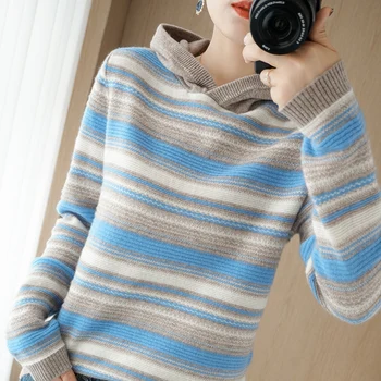 Rudens un ziemas FRSEUCAG zīmolu sieviešu 100% vilnas džemperis modes slim garām piedurknēm adīt jaunu produktu pulloverHooded sweate 2