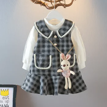 Meiteņu Rudens Un Ziemas Kostīmi Ziemassvētkiem, Bērnu Modes Apģērbu Veste Kleitas Režģu Meitenes Ārvalstu Stila Cute Bunny Messenger Bag
