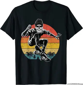 Galvaskausa Retro Vintage Skateboarder Slidotājs Ekstrēmo Sporta Skate T-Krekls Unisex T-Veida