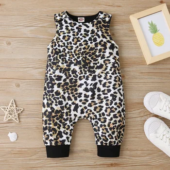 New Baby Meitene Drēbes, Bērnu, Zīdaiņu Kombinezonus Baby Girl Leopard Romper bez Piedurknēm Jumpsuit Tērpiem Vasaras Toddler Apģērbu 0-24M 0