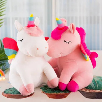 Bērniem Unicorn mīkstās Rotaļlietas Kawaii Rozā Mīksto Īsās Plīša Lelle ar Spārniem Meitenes Dzimšanas dienas Dāvanas 2020 Jaunas
