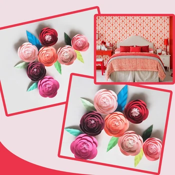 DIY Mini Papīra Mākslīgie Ziedi Kāzu Fleurs Artificielles Fons Mākslīgo Rožu 7PCS + 6 Atstāt Guļamistabā Sienas Deco Hot Mix