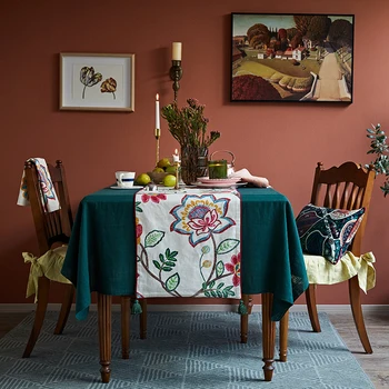 Fantāzijas lina iespiests ziedu galda skrējējs uz pusdienu galda dekori kāzu tablerunner Rezidentiem Dāvanas