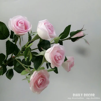 6pcs/daudz! Nekustamā touch multi-head ilgi filiāle/cilmes lateksa rožu roku jūtos / jutos augstas imitācijas dekoratīvā mākslīgo rožu ziedi