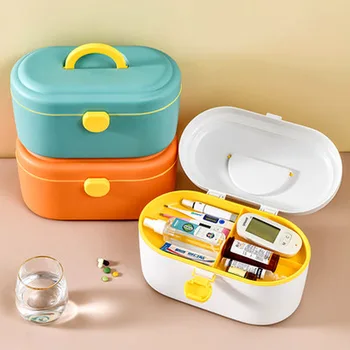 Medicīna lodziņā ģimenes mājas, lielas ietilpības pilns komplekts medikamentu uzglabāšanas kaste divslāņu nodalījuma medicīnas kaste neliels pirmās palīdzības ki