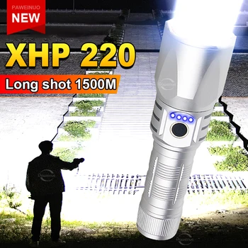 Liela Jauda, Uzlādējams LED Lukturītis XHP220 Tālummaiņas Lāpu Āra Kempings Spēcīgas Lampas Laternas Ūdensizturīgs Taktiskais Lukturītis
