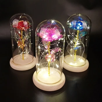 Ir 2021. LED Enchanted Konservēti Rozes Stikla Galaxy Rose Puķu LED Gaismas Mākslīgie Ziedi Ziemassvētku Valentine Dāvanu Meitenēm 1