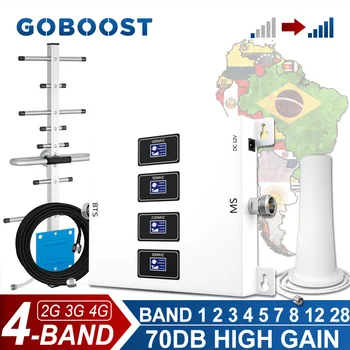 GOBOOST 4 Joslu 70dB Šūnu Pastiprinātājs 2G+3G+4G 700 850 1900 1700 1800 2100 2600 MHz Signāla Retranslatoru Tīkls Pastiprinātājs Antenas Komplekts
