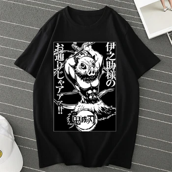 Demon Slayer Kimetsu Nav Yaiba Hashibira Inosuke Anime T Sievietēm, Vīriešiem, Grafiskais T Krekli Lielgabarīta T-krekli Camisas Streetwear